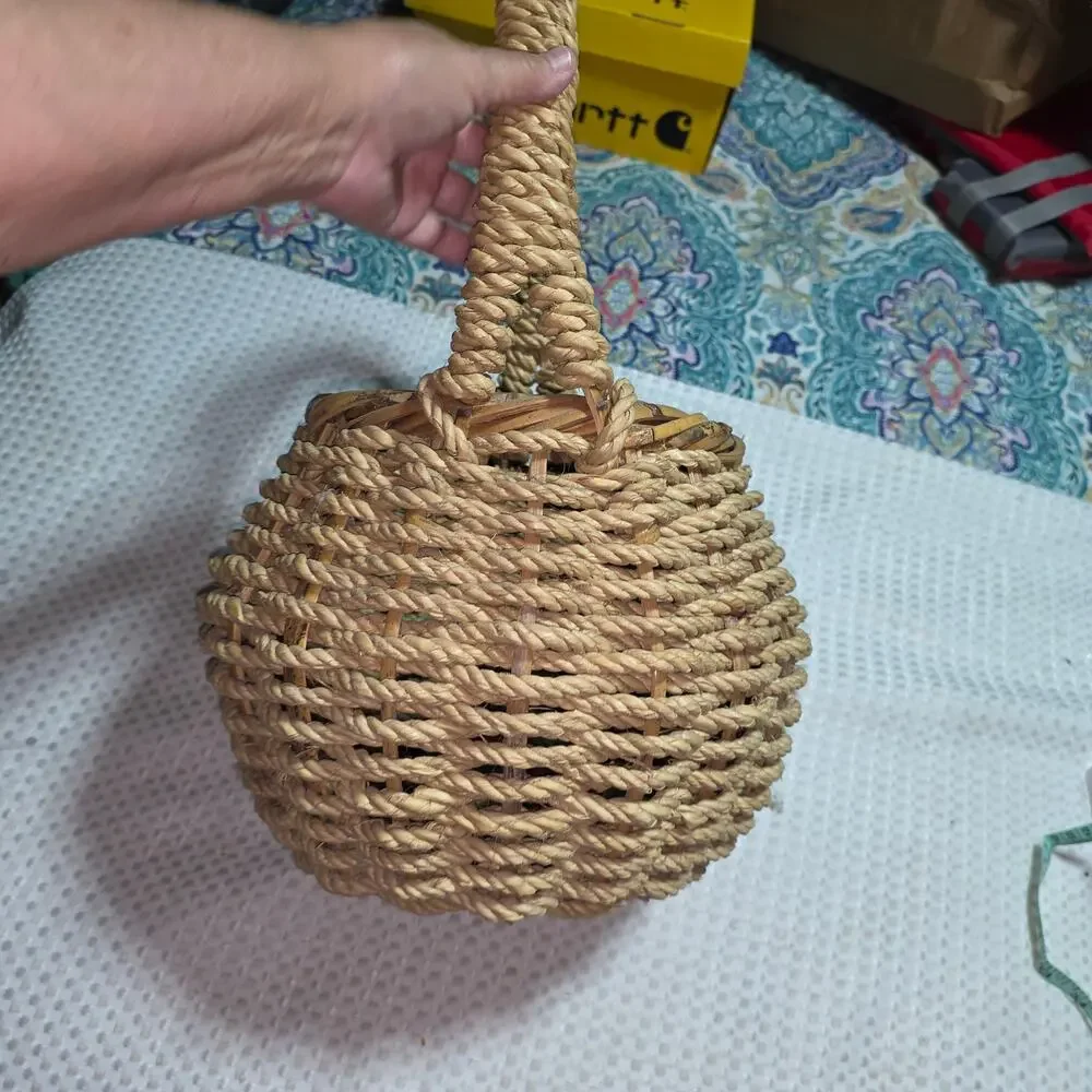 VINTAGE WICKER BASKET WITH HANDLE PLANTER STYLE